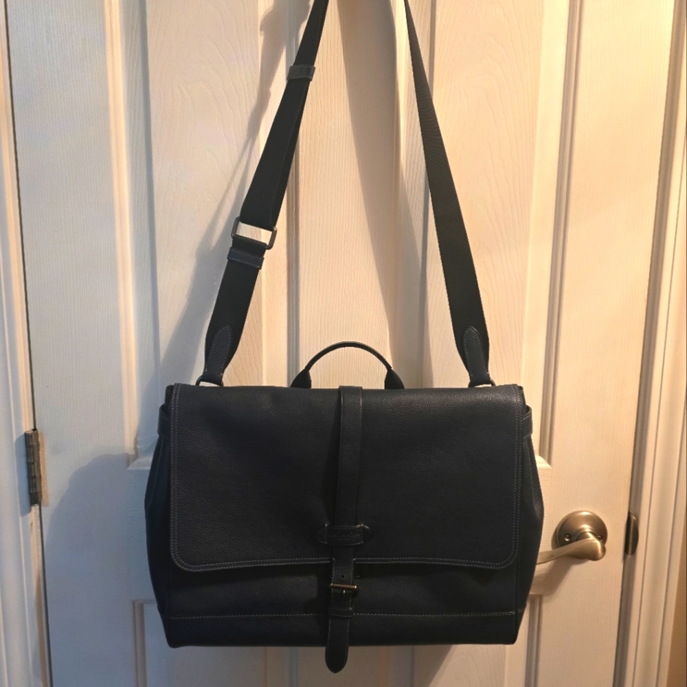 Unisex Coach 1941 Navy Pebble Leather Laptop/Messenger Bag